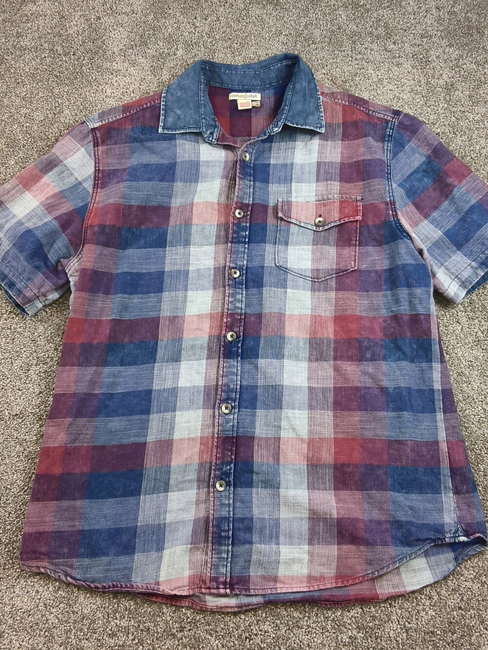 Carbon 2 Cobalt Denim Plaid Button Up Shirt Mens Size Medium